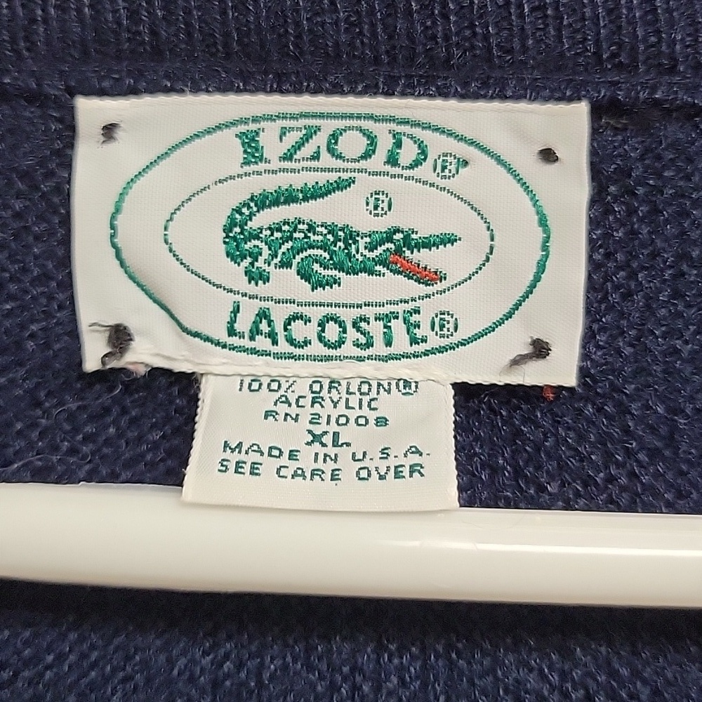 Lacoste Men's Dark Blue V-Neck Sweater, Sz XL Grandpa, Vintage - Picture 2 of 6